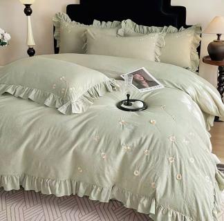 超柔全棉棉麻四件套纯棉公主荷花边刺绣被套亲肤裸睡床单款床上用品G117800041 商品图1