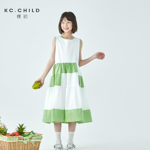 棵初26年夏季新款大女童亲子格纹拼接连衣裙yc0410002 商品图0
