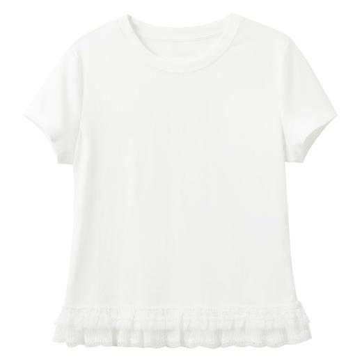 【莱赛尔】三彩2026夏季新款修身花边T恤圆领正肩短袖上衣套头衫S 商品图4