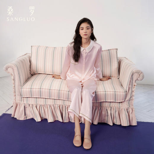 温柔海棠』桑罗睡衣套装桑蚕丝撞色显白女家居服可外穿 商品图2