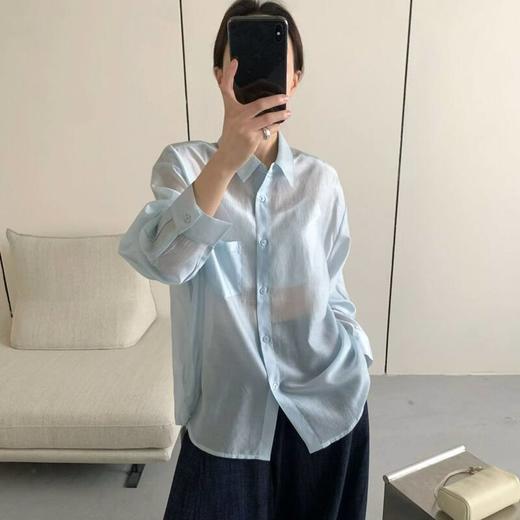 26春夏松弛简约天丝莫兰迪色清爽透气轻薄长袖防晒衬衫上衣25812 商品图3