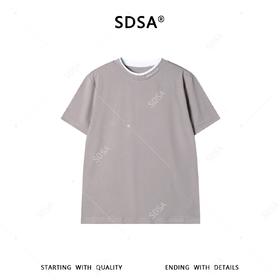 SDSA男装2026新款高贵轻奢美式拼接领口印花字母圆领长袖T恤百搭