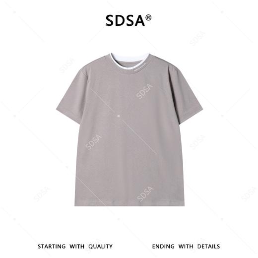 SDSA男装2026新款高贵轻奢美式拼接领口印花字母圆领长袖T恤百搭 商品图0