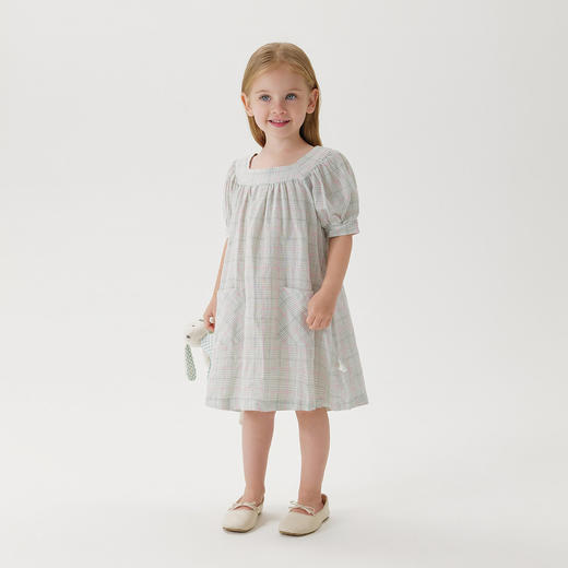 【100%亚麻】马克珍妮森系格纹女童A版连衣裙2026年夏装新款561030 商品图1