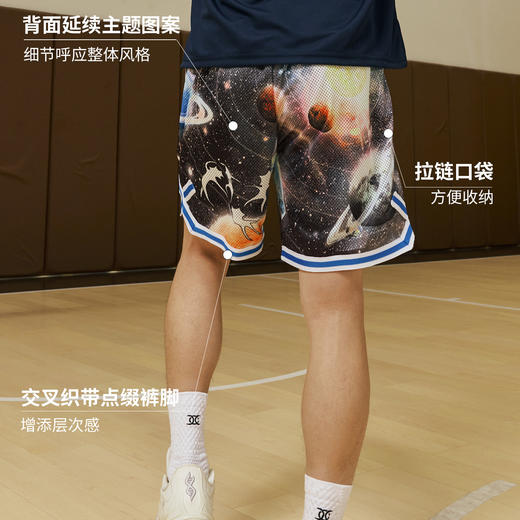 录士LUSHISI星浮主题美式四分短裤 数码印花吸湿排汗透气篮球裤男 商品图1