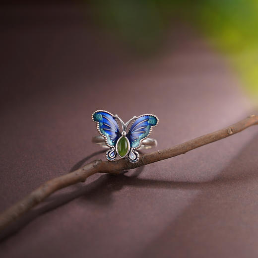 子佩集【梦幻蝶恋】S925银戒指【JZ00378】蝴蝶珐琅彩和田碧玉2509 商品图1