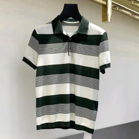 春夏新款翻领男士短袖T恤时尚百搭休闲半袖撞色条纹上衣   YH-6289