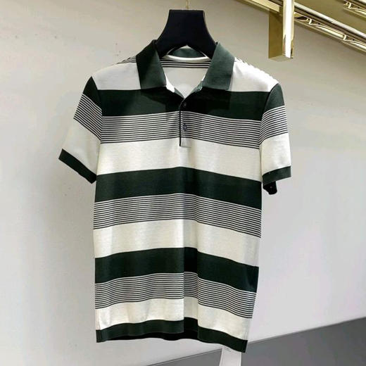 春夏新款翻领男士短袖T恤时尚百搭休闲半袖撞色条纹上衣   YH-6289 商品图0