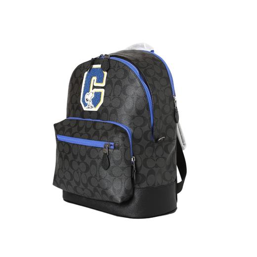 人造革配牛皮革 背包双肩包 男款 炭黑色老花 商品图2