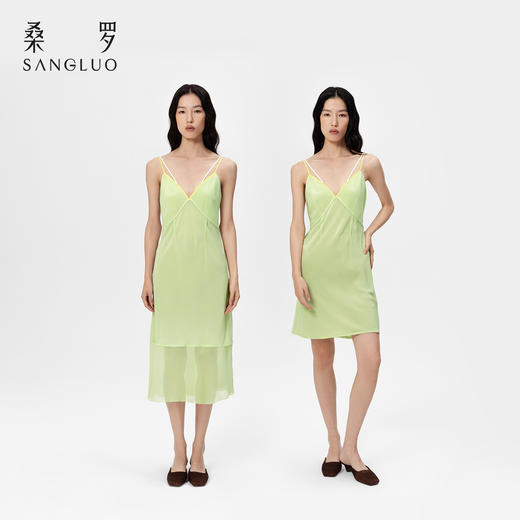 清醒柠檬』桑罗撞色吊带裙桑蚕丝女款可拆卸裙摆度假长裙 商品图3
