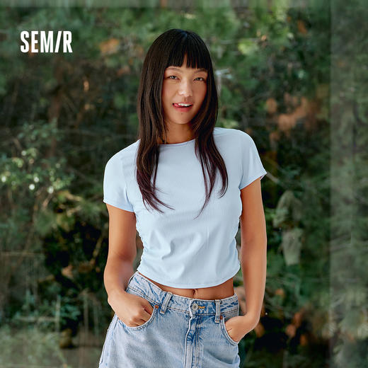 森马短袖T恤女夏季短款吸湿速干凉感修身正肩褶皱显瘦小心机上衣 商品图1