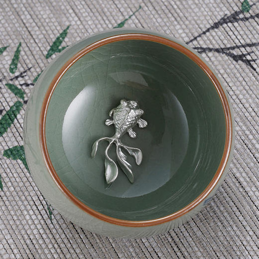 子佩集S990【幽兰芳华】摆件【SR002】纯银茶具冰裂纹梅兰竹菊茶杯-金鱼景德镇手绘2508 商品图1