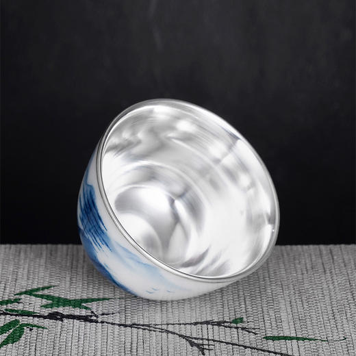 子佩集S990【远山青黛】摆件【FP019】纯银茶具青花山树茶杯纯银内胆景德镇手绘2508 商品图3