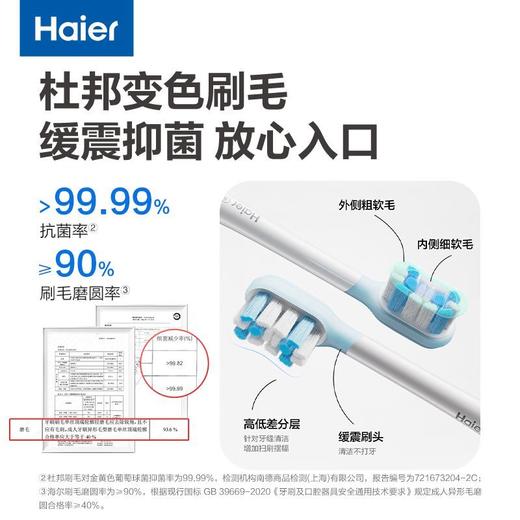 海尔（Haier）电动牙刷三八女神节礼物情人节礼物成人男女声波缓振护龈抗菌软毛牙刷长续航清洁美白抛光轻柔 【AI智能刷牙】入口自动刷力度随需选HT52-XSL 商品图7