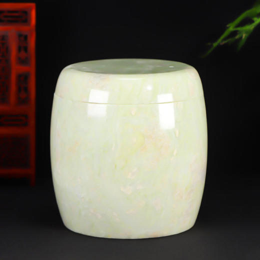 天然玉石骨灰坛蓝田玉净面骨灰桶骨灰盒18*20cm 商品图0