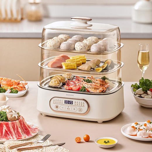 摩动折叠速蒸锅电蒸锅家用小型多功能蒸汽锅大容量三层多层电蒸箱 商品图3