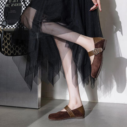 意大利凯撒KAISER 复古圆头玛丽珍绒面一字带单鞋 5色可选 商品图1