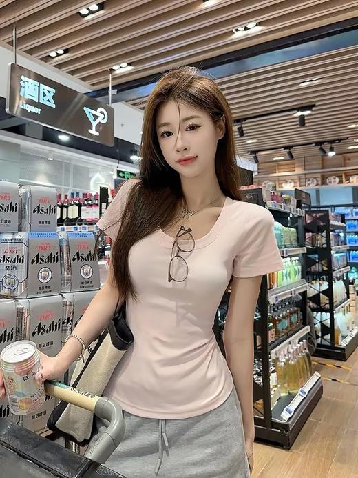 GZ买手优选百搭U领正肩短袖T恤修身显瘦纯色基础款上衣170795563（预售3-5天发货） 商品图1