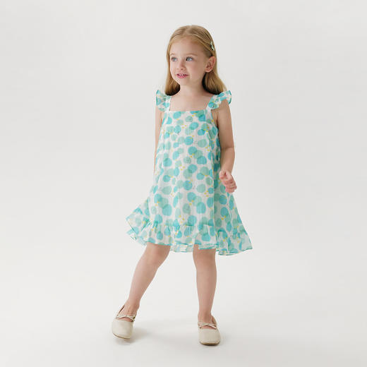 马克珍妮夏日清荷女童棉真丝连衣裙2026年夏装新款561055 商品图3