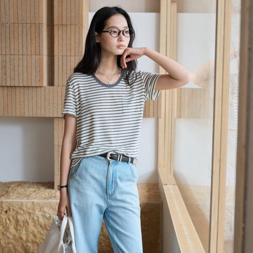 [屁侠推荐]SPLELED 醋酸亚麻口袋T恤 亚麻质感上衣 慵懒感多色打底衫 9981 商品图1