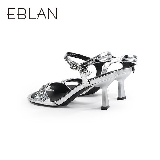 伊伴2026夏季新职场闺房风水钻一字带真皮高跟鞋B26366120 商品图3