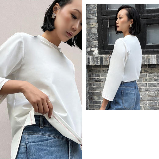 下摆开衩长袖T 商品图3