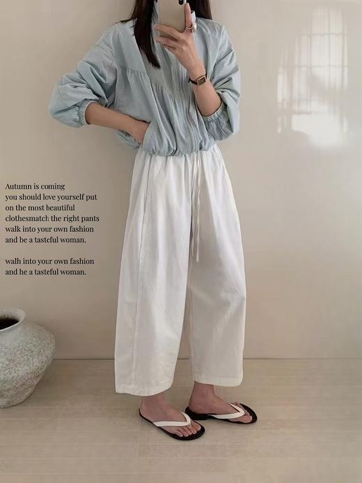 韩系小个子阔腿裤 休闲九分裤~夏季薄款洗水棉质宽松裤子 纸片裤子 商品图2