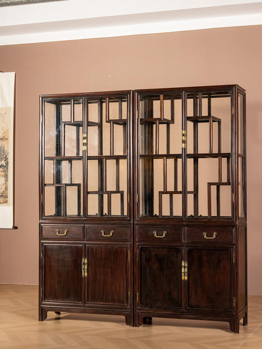 民国	红木玻璃活扇博古架（一对） 商品图1