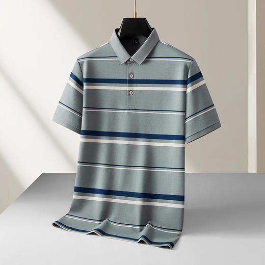 【DKP】大依优型大码男装夏季条纹短袖POLO衫商务休闲中老年棉质上衣T恤 商品图3