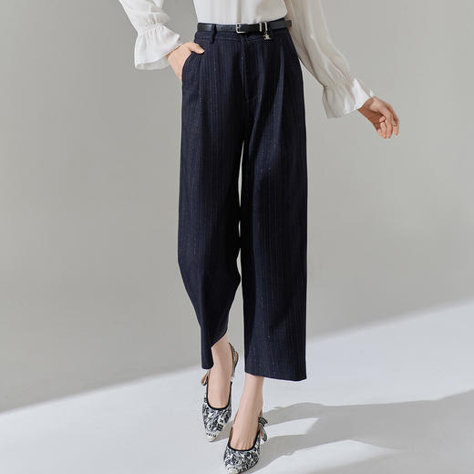 芳外新款休闲百搭阔腿裤宽松条纹高腰休闲裤女8T24AH0010 商品图2