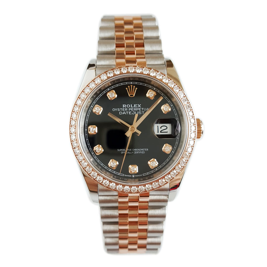 【95新】ROLEX 劳力士126281RBR-0007天文台认证自动机械机芯日期显示36MM（中性款）日志型系列蚝式钢/18k玫瑰金表圈镶嵌原厂钻石120226AK47