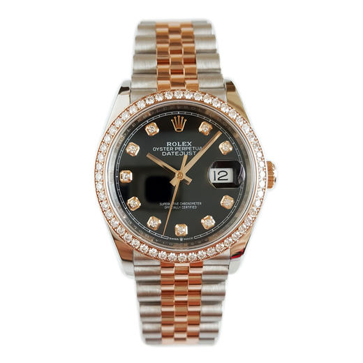 【95新】ROLEX 劳力士126281RBR-0007天文台认证自动机械机芯日期显示36MM（中性款）日志型系列蚝式钢/18k玫瑰金表圈镶嵌原厂钻石120226AK47 商品图0