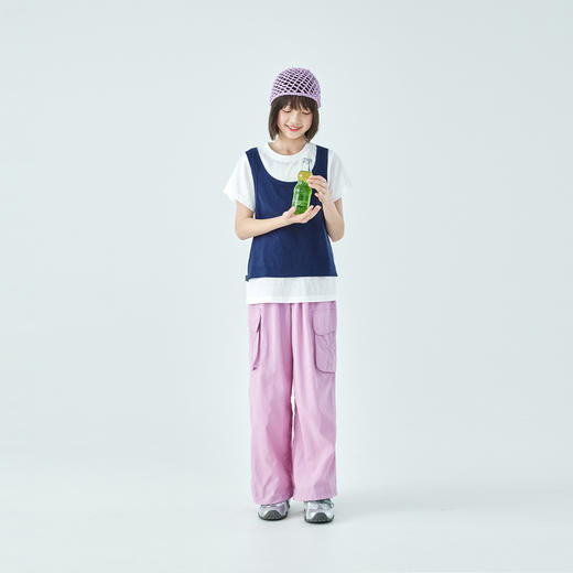 棵初26年夏季新款亲子中大女童假两件拼色T恤雪花棉亲肤宽松短袖 商品图1