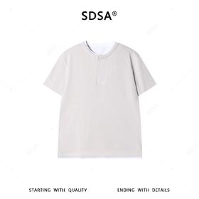 SDSA男装2026新款高贵轻奢韩版半纽扣假两件圆领短袖T恤百搭时尚