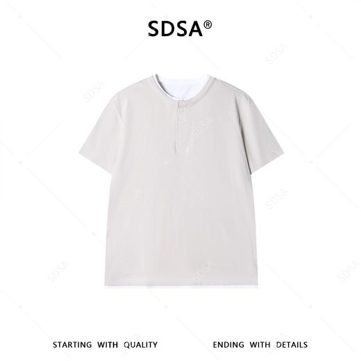 SDSA男装2026新款高贵轻奢韩版半纽扣假两件圆领短袖T恤百搭时尚 商品图0