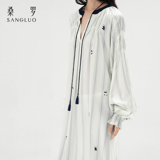 【李兰迪同款】桑罗熊猫连衣裙长袖睡裙条纹印花家居服睡衣 商品图4