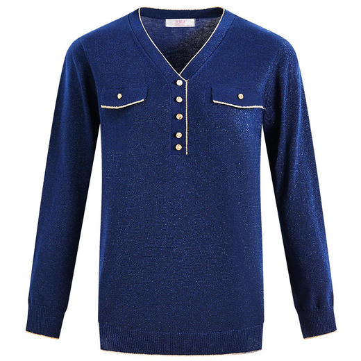 春装2025年新款针织衫长袖上衣女妈妈大码打底衫时尚洋气V领毛衣 商品图4