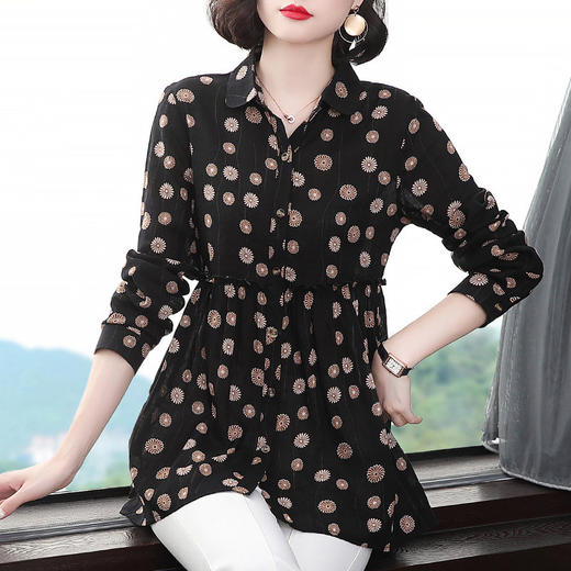 长袖衬衫女春秋薄款2026新款大码女装中年妈妈衬衣遮肚子裙摆上衣 商品图1