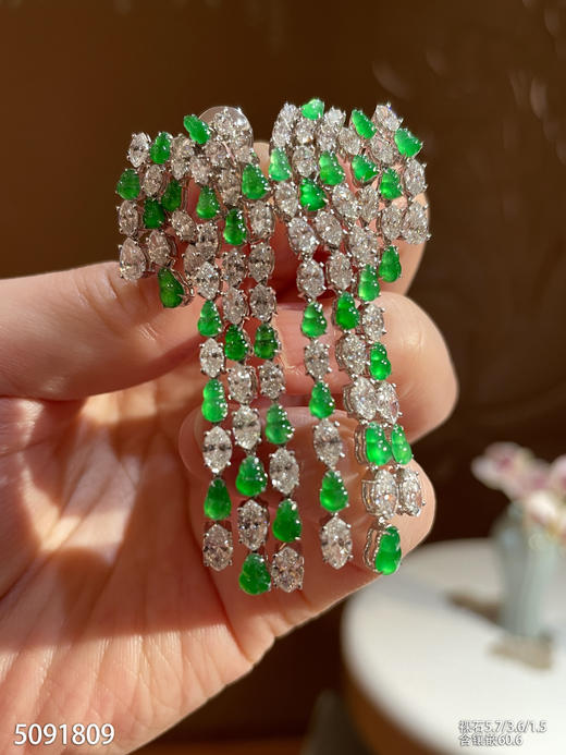 玻璃种艳绿耳坠【5091809】具体价格微信咨询 商品图2