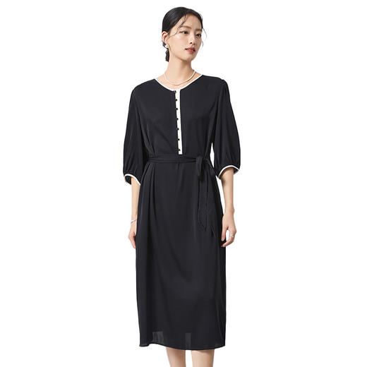 桑蚕丝通勤气质撞色连衣裙，弹力双乔收腰显瘦裙子SM-1682501161 商品图4