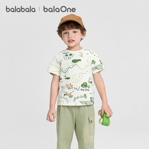 【balaOne】巴拉巴拉童装短袖t恤男女童2026新夏纯棉户外满印上衣 商品图2