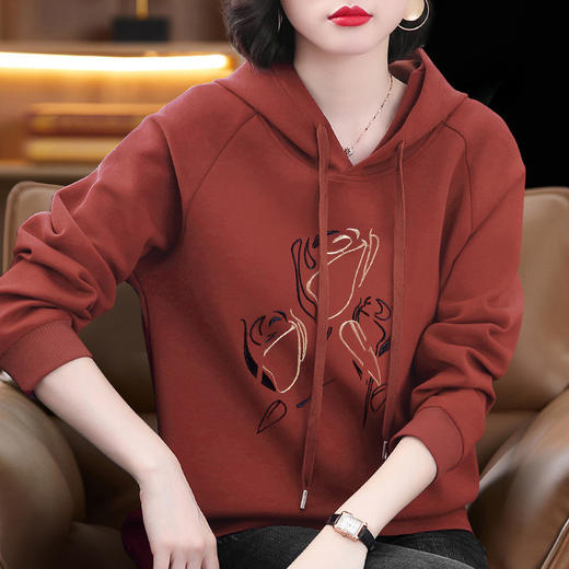 大码卫衣女春秋薄款2026年新款爆款胖mm女装中年妈妈女士连帽上衣 商品图0