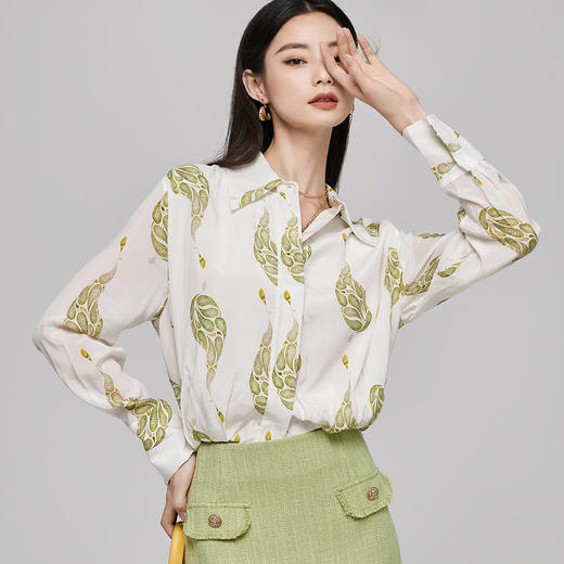 剩L 芳外秋季新款气质淑女减龄印花衬衣百搭宽松长袖女式衬衫1375 商品图3
