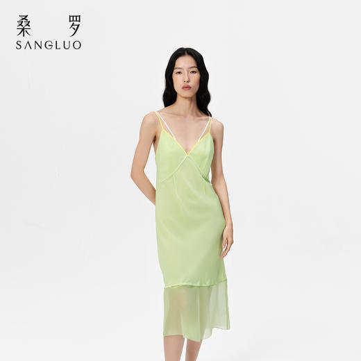 清醒柠檬』桑罗撞色吊带裙桑蚕丝女款可拆卸裙摆度假长裙 商品图4