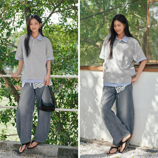 森马POLO衫男夏季假两件拼接翻领针织衫2026新款纽扣半开襟上衣 商品图4