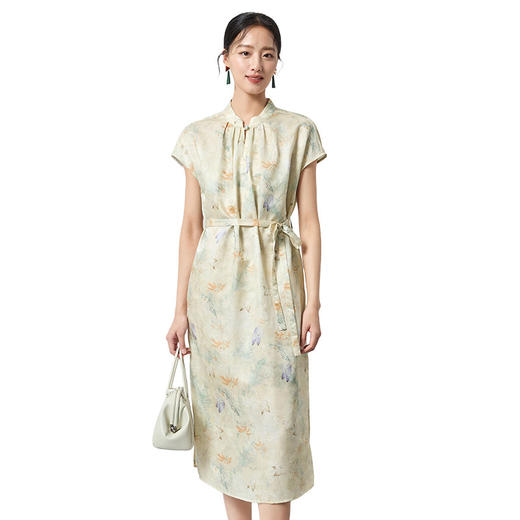 桑蚕丝中式桑波缎立领印花连衣裙，优雅显白轻奢气质SM-1682501825 商品图4