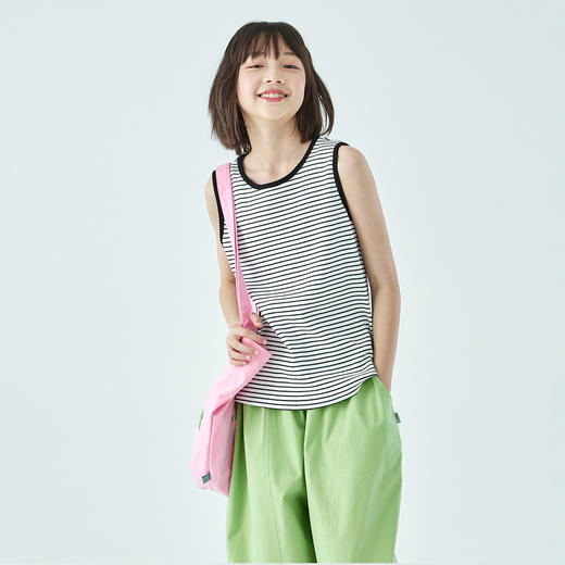 棵初26年夏新款亲子中大女童经典撞色条纹背心棉感微宽松无袖上衣 商品图2