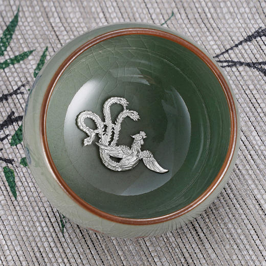 子佩集S990【采菊东篱】摆件【SR004】纯银茶具冰裂纹梅兰竹菊茶杯-凤舞-景德镇手绘2508 商品图1