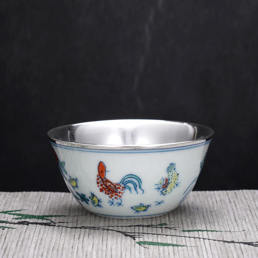 子佩集【鸡鸣富贵】S990银摆件【QF005】茶具品茗杯公鸡茶杯纯银内胆2509 商品图2
