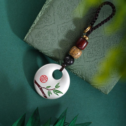 子佩集【竹福平安】S999银钥匙扣【DZ1255】熊猫平安扣福字竹子珐琅彩2509 商品图0